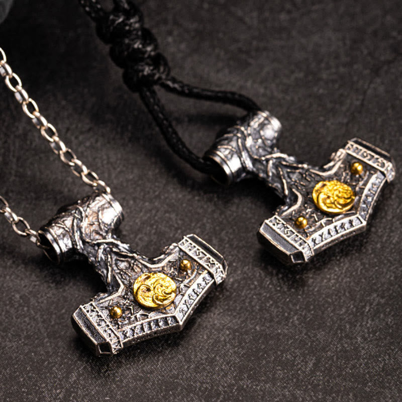 WorldNorse Handcrafted 925 Silver Mjolnir Norse Beast Emblem Necklace - image 2