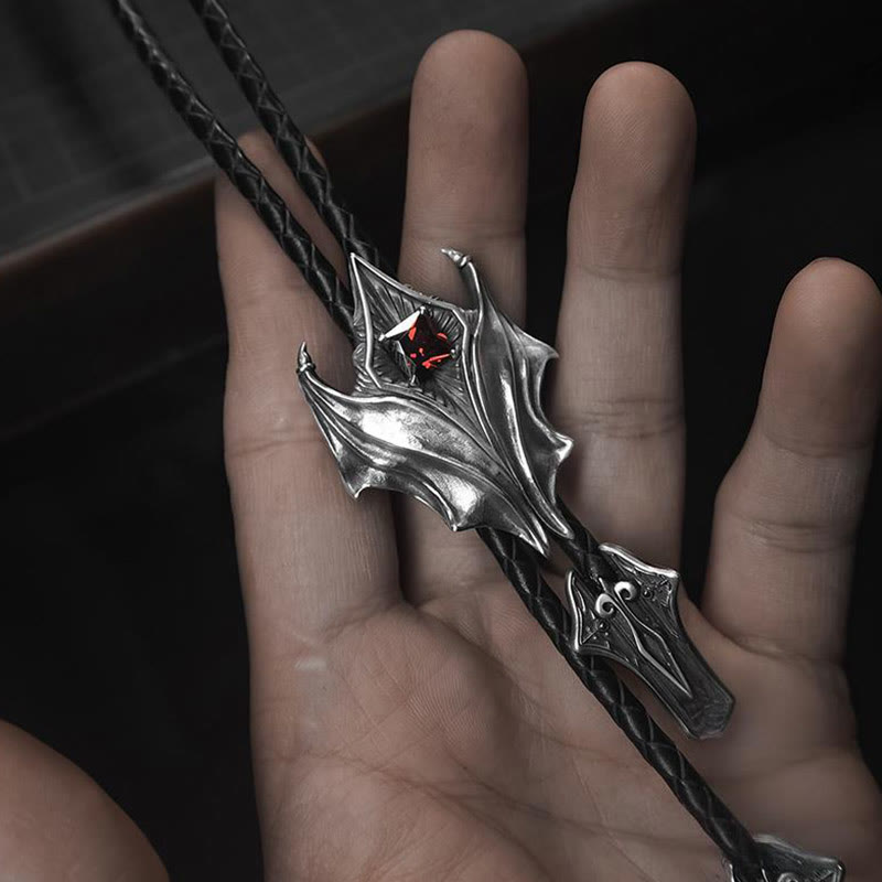 WorldNorse 925 Sterling Silver Gothic Wing Bolo Tie Necklace - image 2