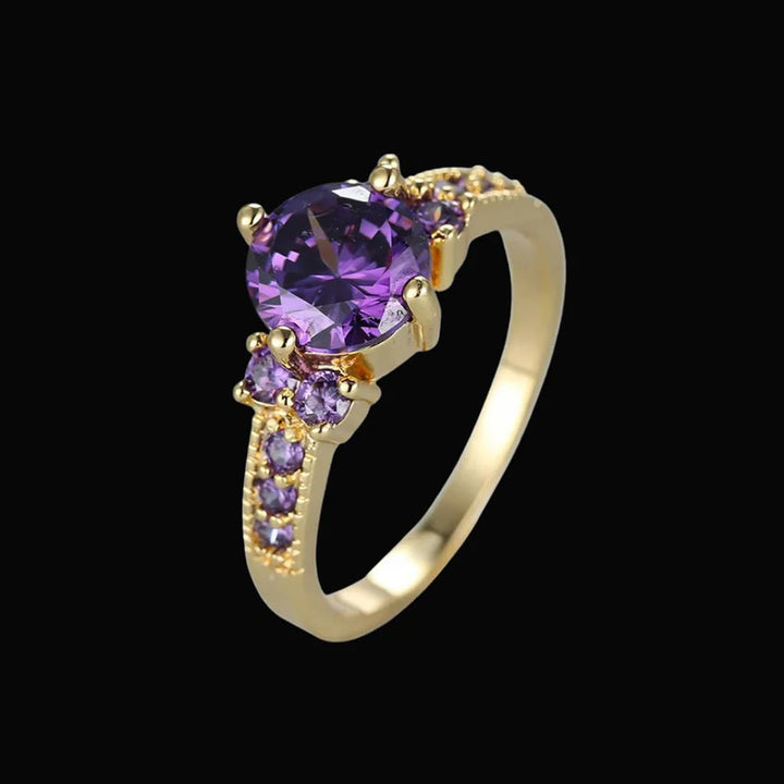 WorldNorse Midnight Blossom of Freyja Ring - Amethyst#Gold - AU Size T1/2 (US 10) - image 0