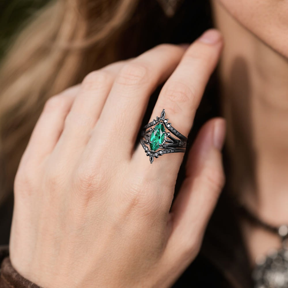 WorldNorse Mystic Emerald Crown 3-Piece Ring Set - image 1