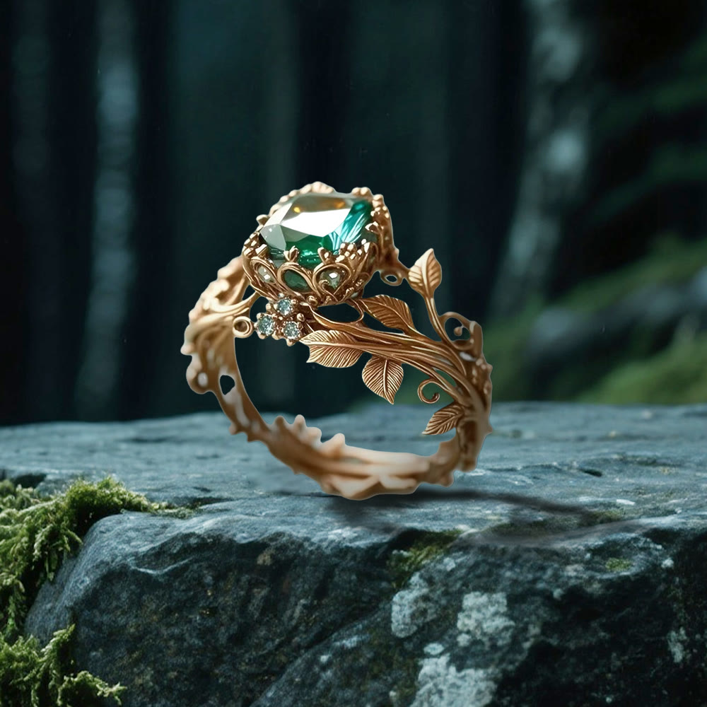 WorldNorse Emerald Yggdrasil Ring - Gold - AU Size T1/2 (US 10) - image 5