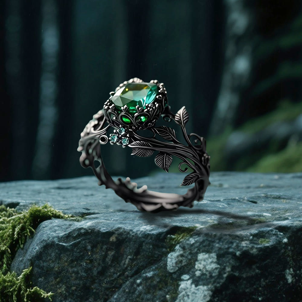 WorldNorse Emerald Yggdrasil Ring - Black - AU Size T1/2 (US 10) - image 0