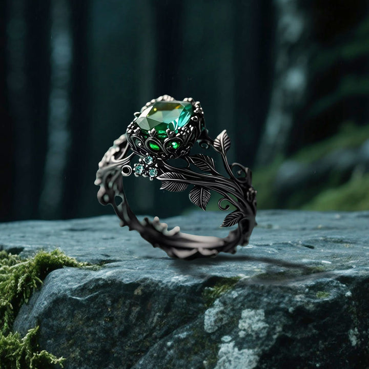 WorldNorse Emerald Yggdrasil Ring - Black - AU Size T1/2 (US 10) - image 0