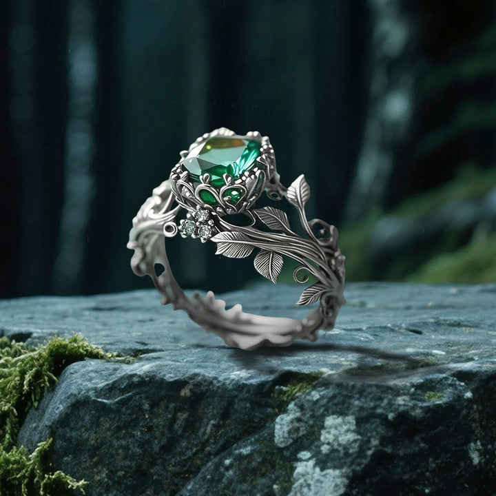 WorldNorse Emerald Yggdrasil Ring - Silver - AU Size T1/2 (US 10) - image 10