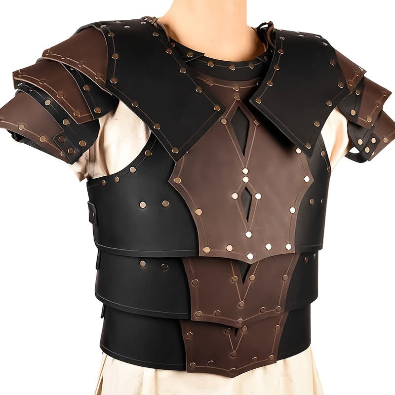 WorldNorse Vintage Warrior Dual Tone Rivets Layered Chest Armor  - Brown & Black - image 1
