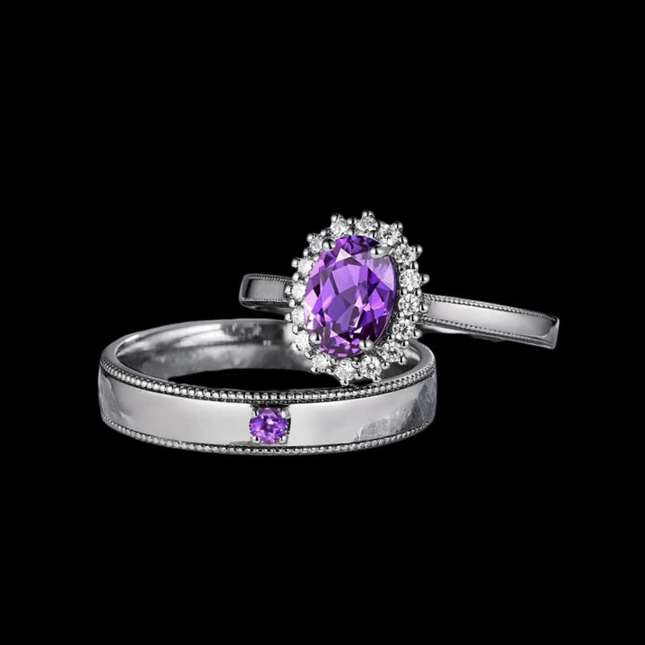 WorldNorse Royal Violet Amethyst Bond Ring Set - AU Size T1/2 (US 10) - image 0