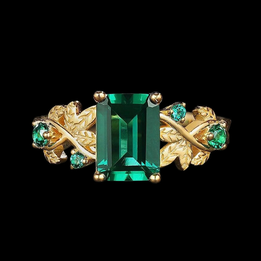 WorldNorse Gold Leaf Vine Emerald Yggdrasil Ring -  AU Size T1/2 (US 10) - image 0