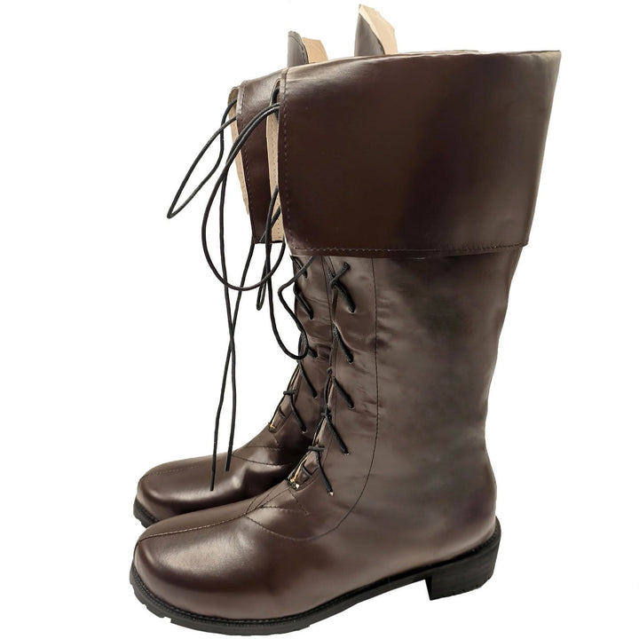 WorldNorse Vintage Lace Up Fold Over Knee High Boots - Dark Brown - 49 - image 5