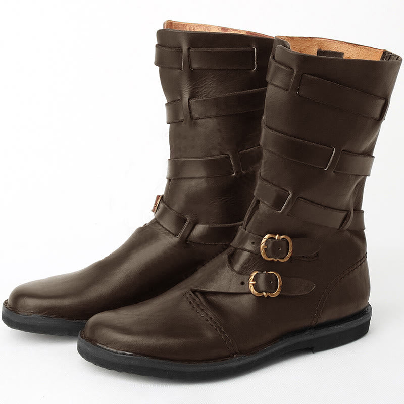 WorldNorse Handmade Leather Buckle Strap Boots - Coffee Brown - US 13 - image 2