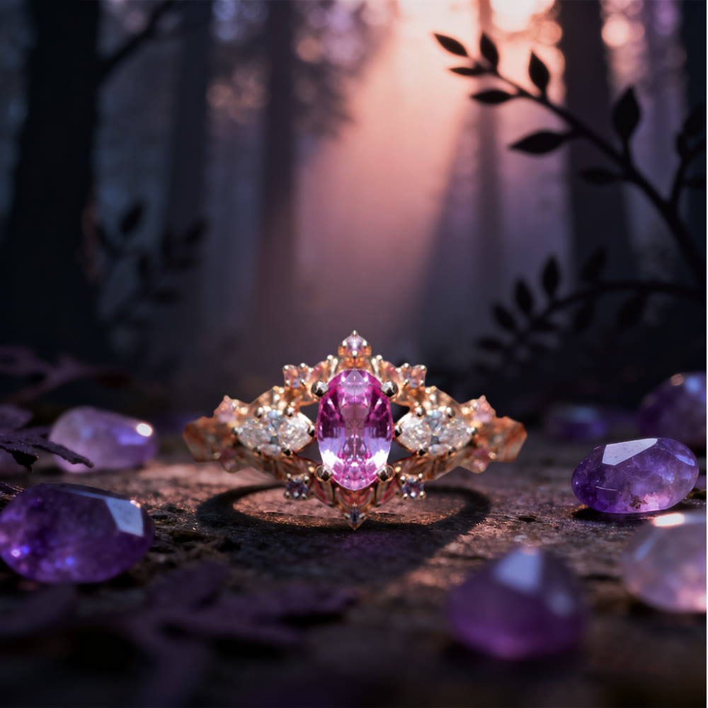 WorldNorse Dawn Leaf Zircon Branch Ring - Pink & White -  AU Size T1/2 (US 10) - image 0