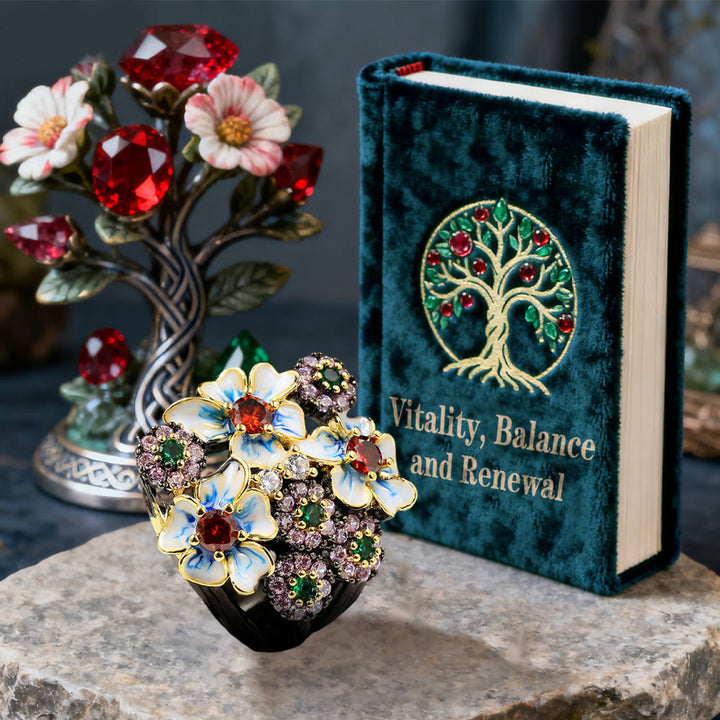 WorldNorse Flower Ruby & Emerald Black Ring - image 3