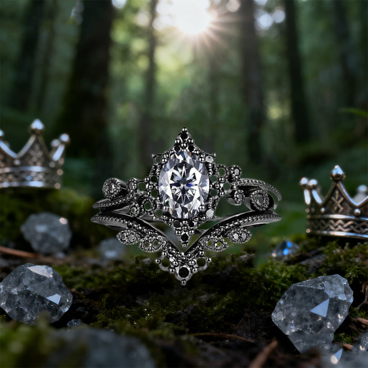 WorldNorse Black Oval Crown Ring Set - Gray Moissanite - AU Size V1/2 (US 11) - image 5