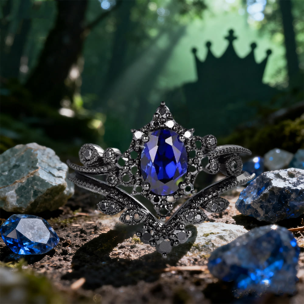 WorldNorse Black Oval Crown Ring Set - Sapphire - AU Size V1/2 (US 11) - image 0