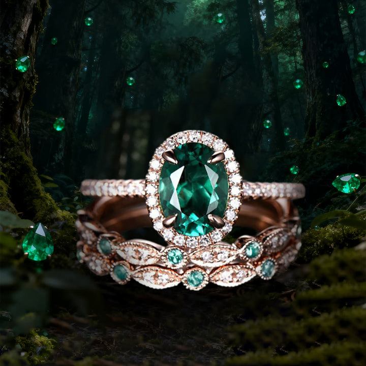 WorldNorse Lucky Alexandrite & Emerald 3-piece Ring - Emerald - AU Size V1/2 (US 11) - image 5