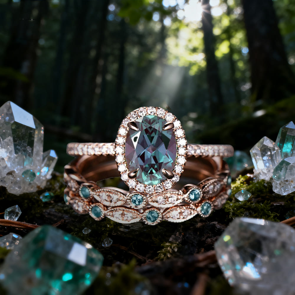 WorldNorse Lucky Alexandrite & Emerald 3-piece Ring - Alexandrite - AU Size V1/2 (US 11) - image 0