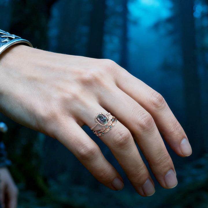 WorldNorse Lucky Alexandrite & Emerald 3-piece Ring - image 1