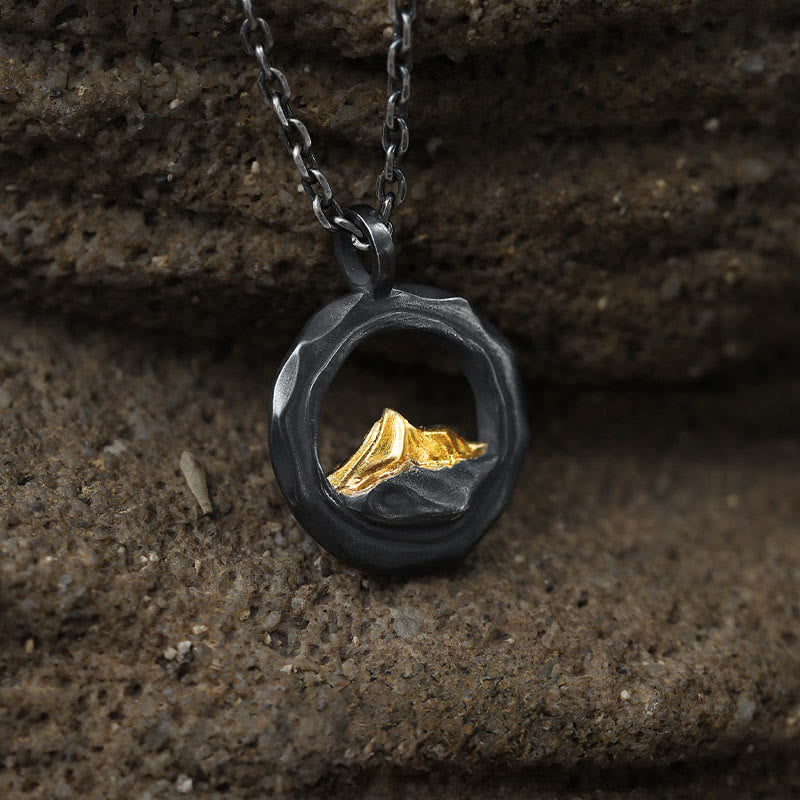 WorldNorse Handcrafted 999 Silver Gold Accented Mountain Necklace - image 0