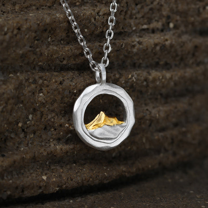 WorldNorse Handcrafted 999 Silver Gold Accented Mountain Necklace - image 2