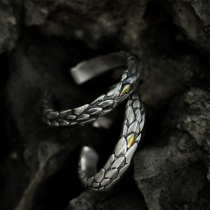 WorldNorse Handcrafted 925 Silver Medieval Snake Scale Inlaid Ring - image 0