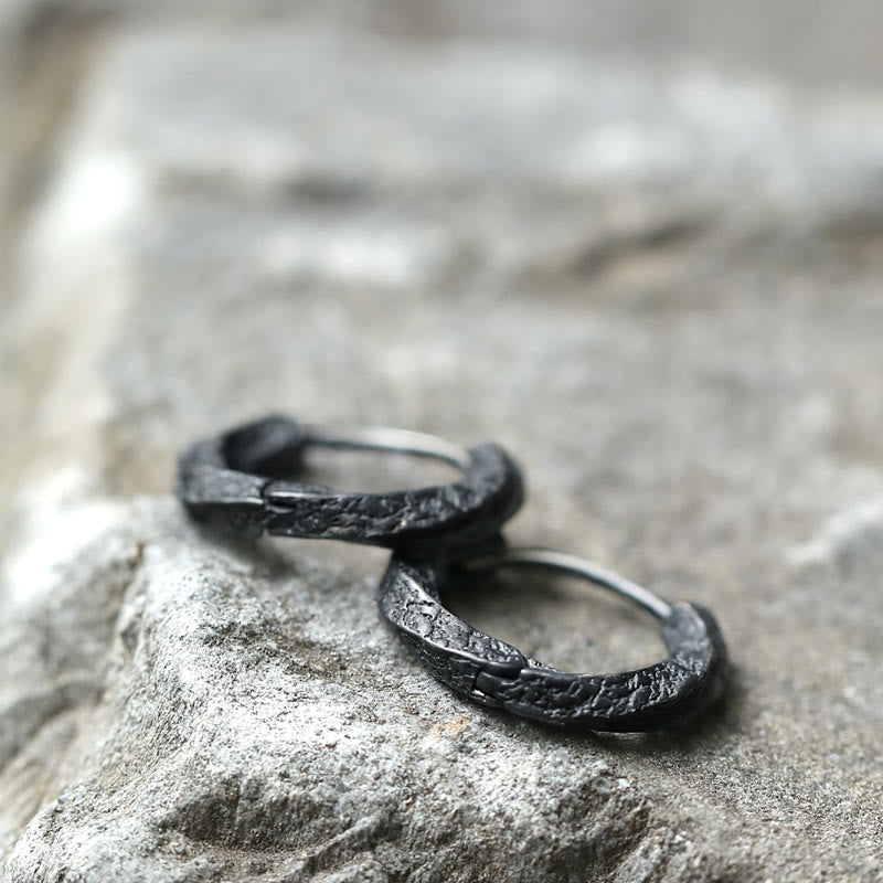 WorldNorse Handcrafted 925 Silver Viking Textured Black Hoop Earrings - image 0