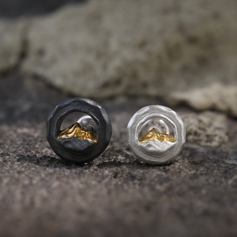 WorldNorse Handcrafted 999 Silver Handmade Gold Mountain Earrings - image 0