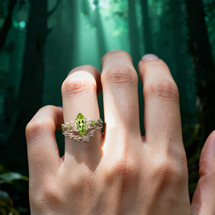 WorldNorse Rose Gold Leaf Peridot Ring Set - image 1