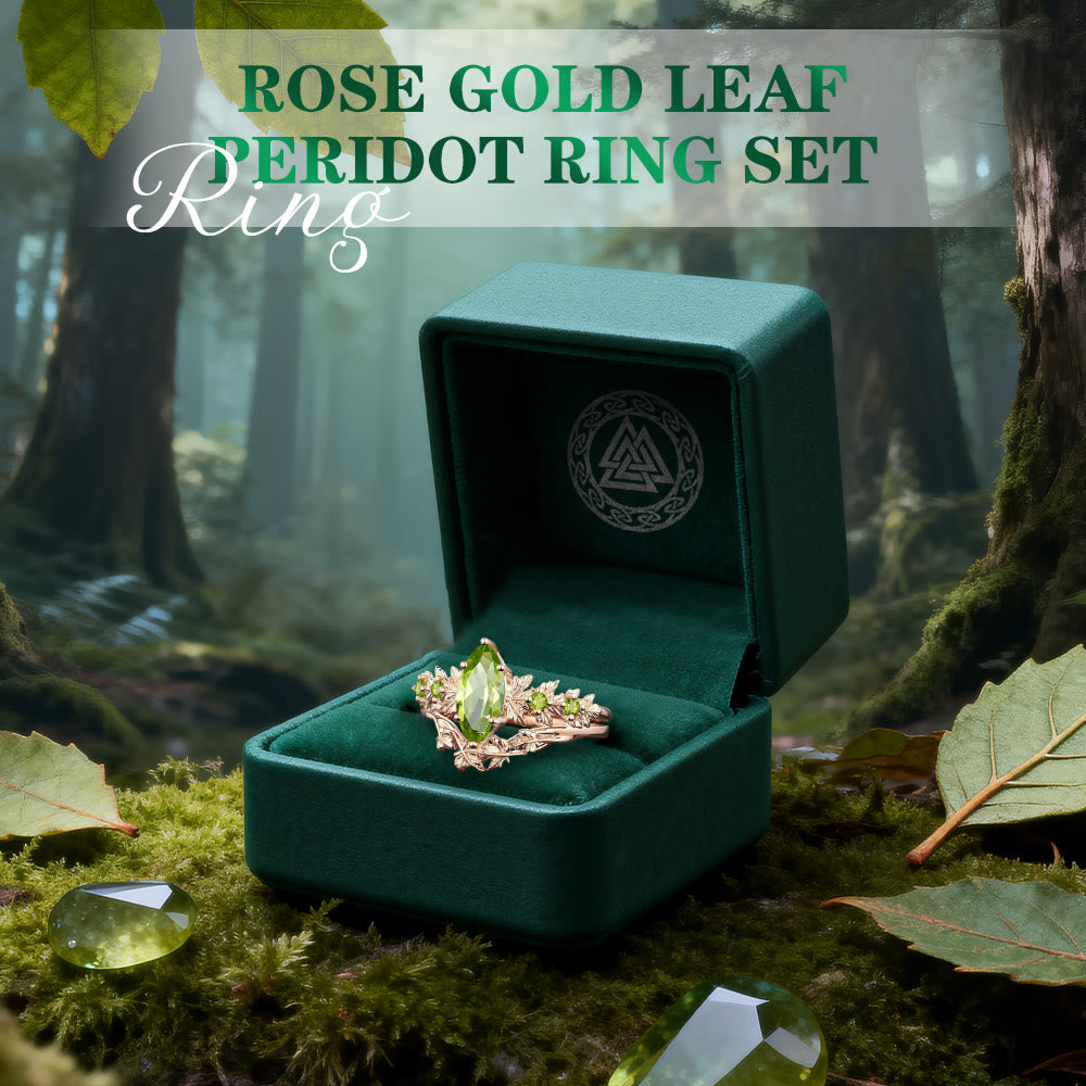 WorldNorse Rose Gold Leaf Peridot Ring Set - image 2