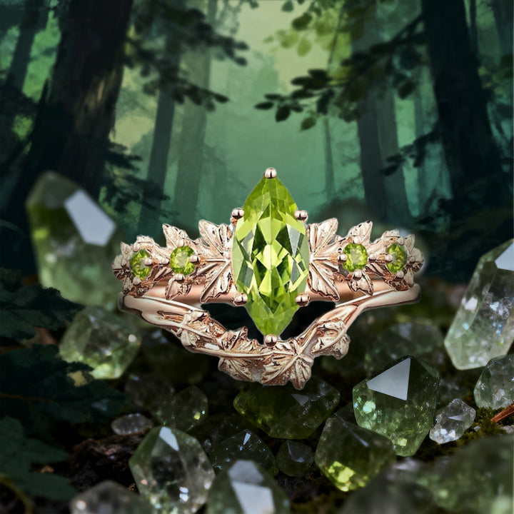WorldNorse Rose Gold Leaf Peridot Ring Set - AU Size T1/2 (US 10) - image 0