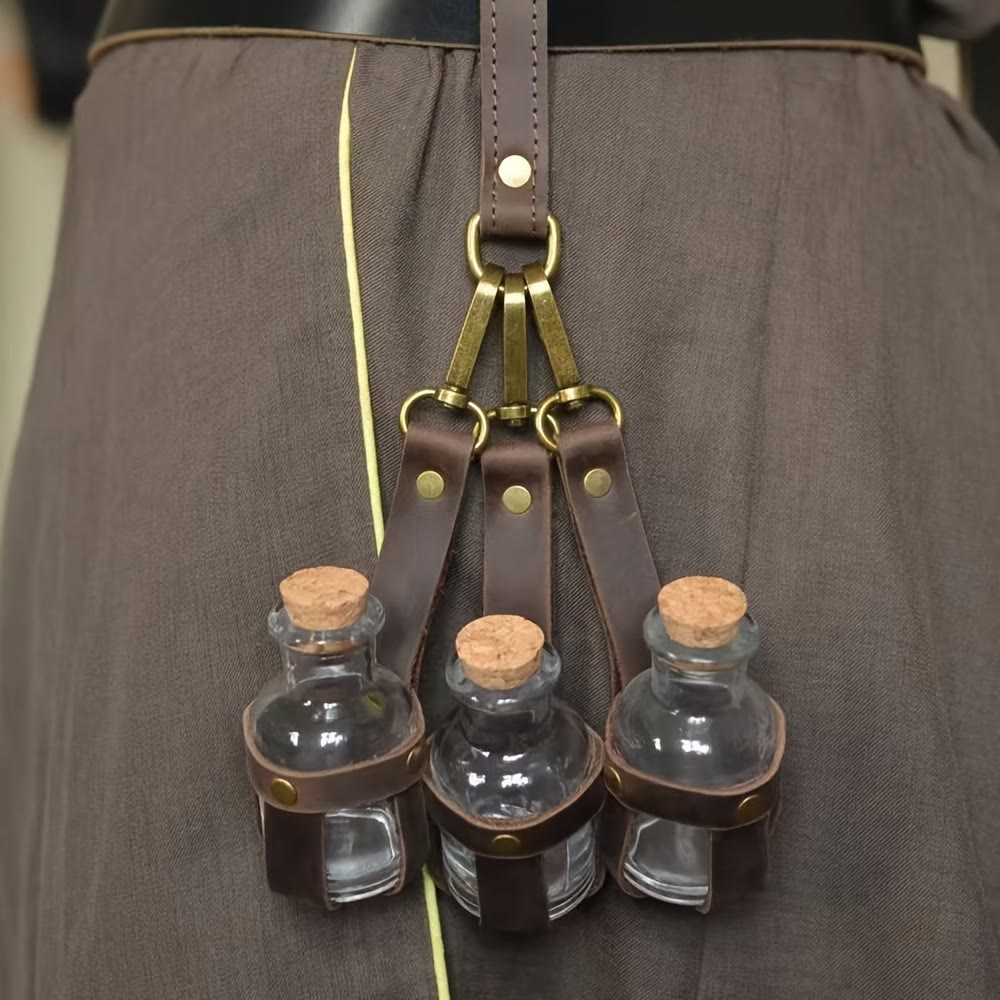WorldNorse Vintage Leather Strapped Corked Potion Bottle Set - image 1