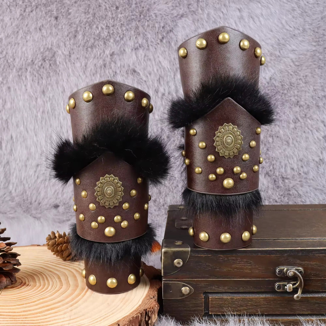 WorldNorse Fur Trimmed Studded Ornamental Arm Bracers - image 0