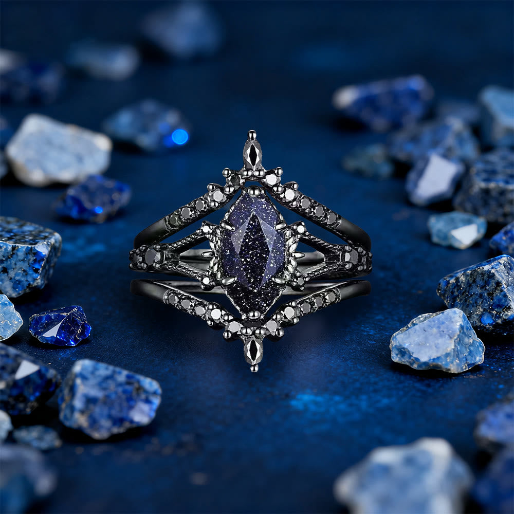 WorldNorse Galaxy Blue Sandstone Three-piece Ring Set - AU Size V1/2 (US 11) - image 0