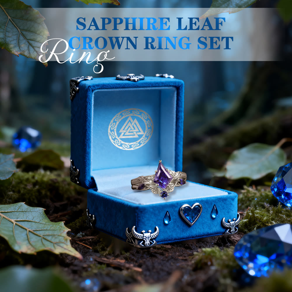 WorldNorse Sapphire Leaf Crown Ring Set - image 2