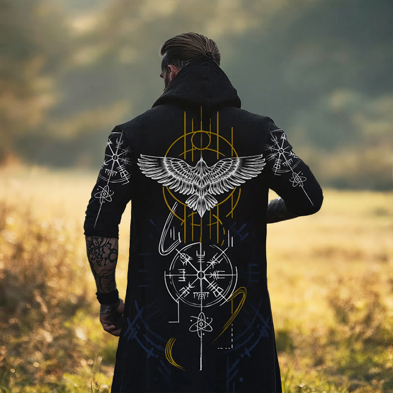 WorldNorse Mystic Raven Celestial Rune Hooded Cloak Coat - US/UK/AU52，EU62 (6XL) - image 0