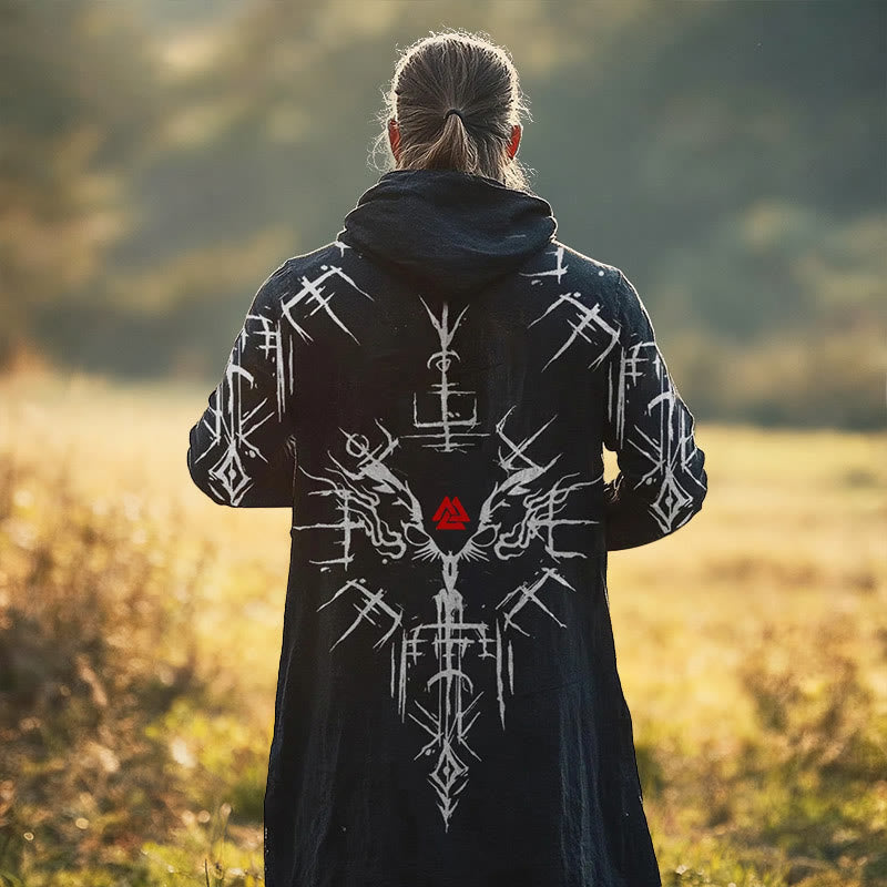 WorldNorse Viking Rune Beast Valknut Hooded Cloak Coat - US/UK/AU52，EU62 (6XL) - image 0