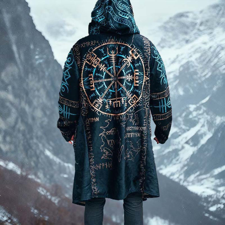 WorldNorse Celestial Rune Compass Map Hooded Cloak Coat - US/UK/AU52，EU62 (6XL) - image 0
