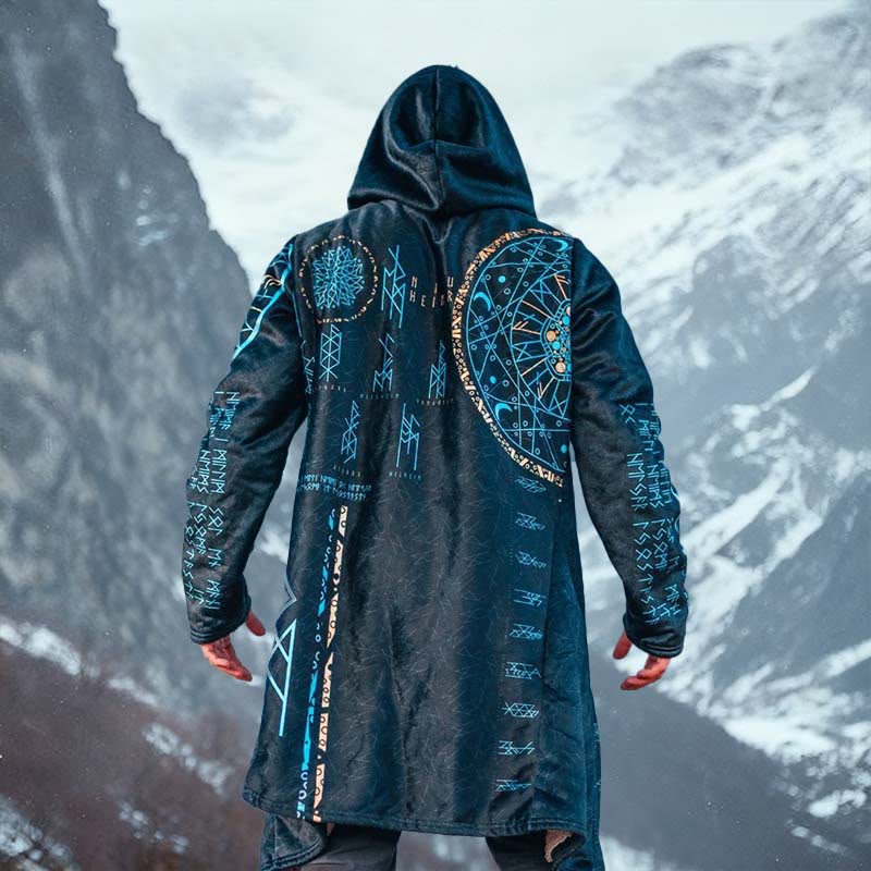 WorldNorse Astral Lunar Rune Compass Map Hooded Cloak Coat - US/UK/AU52，EU62 (6XL) - image 0