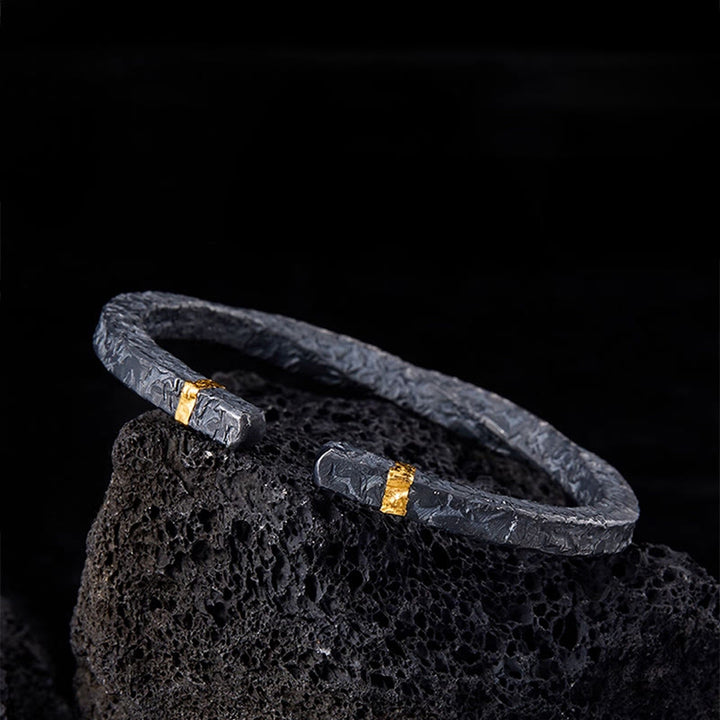 WorldNorse 999 Sterling Silver Dark Textured Gold Trimmed Twisted Bracelet - image 3