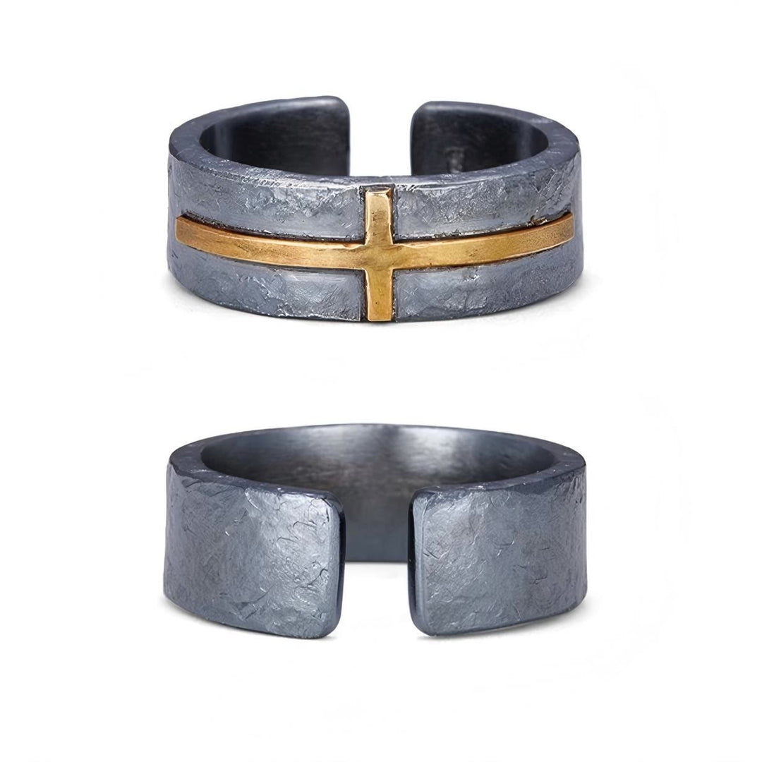 WorldNorse Handcrafted 999 Silver Dark Textured Forged Cross Ring - image 3
