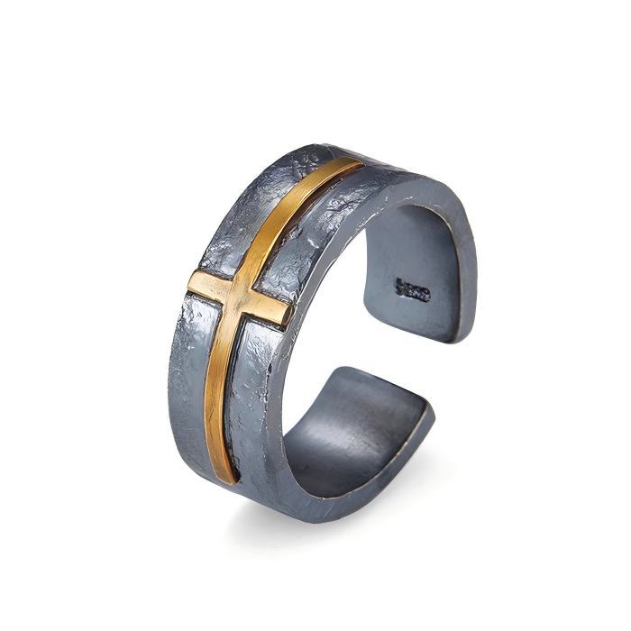 WorldNorse 999 Sterling Silver Dark Textured Forged Cross Ring - image 2