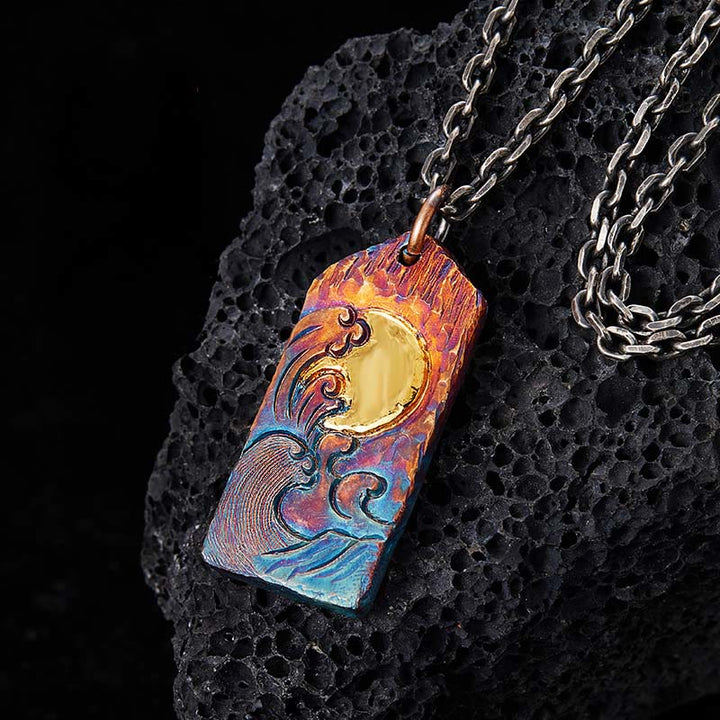 WorldNorse 999 Sterling Gold Hued Wave Moon Necklace - With Chain - image 0