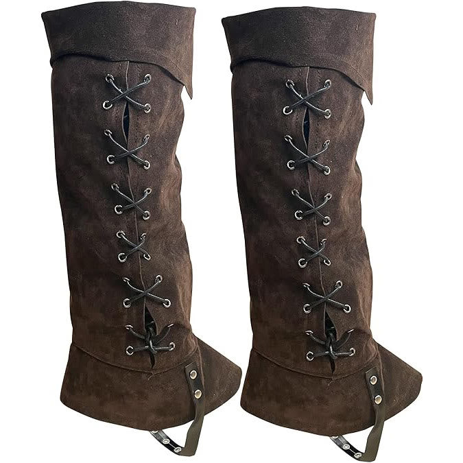 WorldNorse Gothic Lacing Studded Warrior Boots Cover - Dark Brown - One Pair - image 3