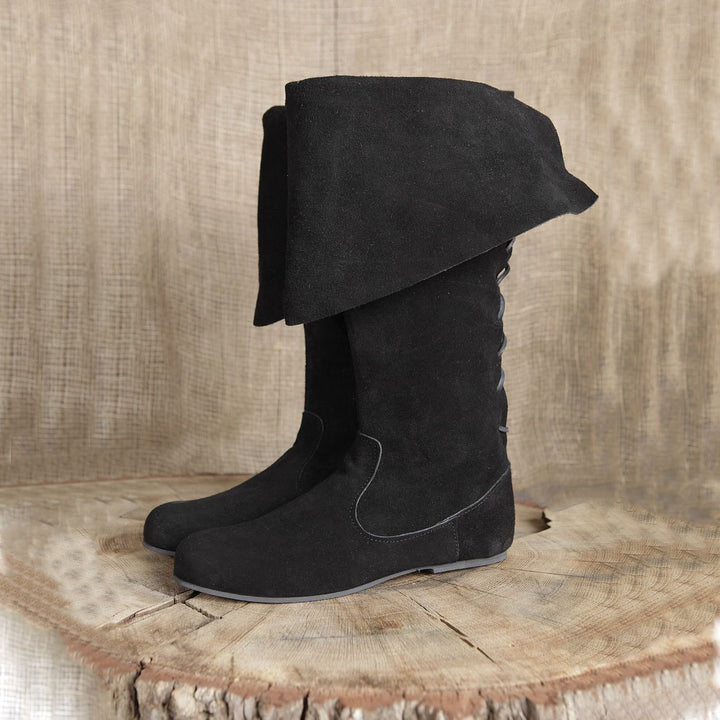 WorldNorse Suede Fold Over Drawstring Knee High Boots - image 5
