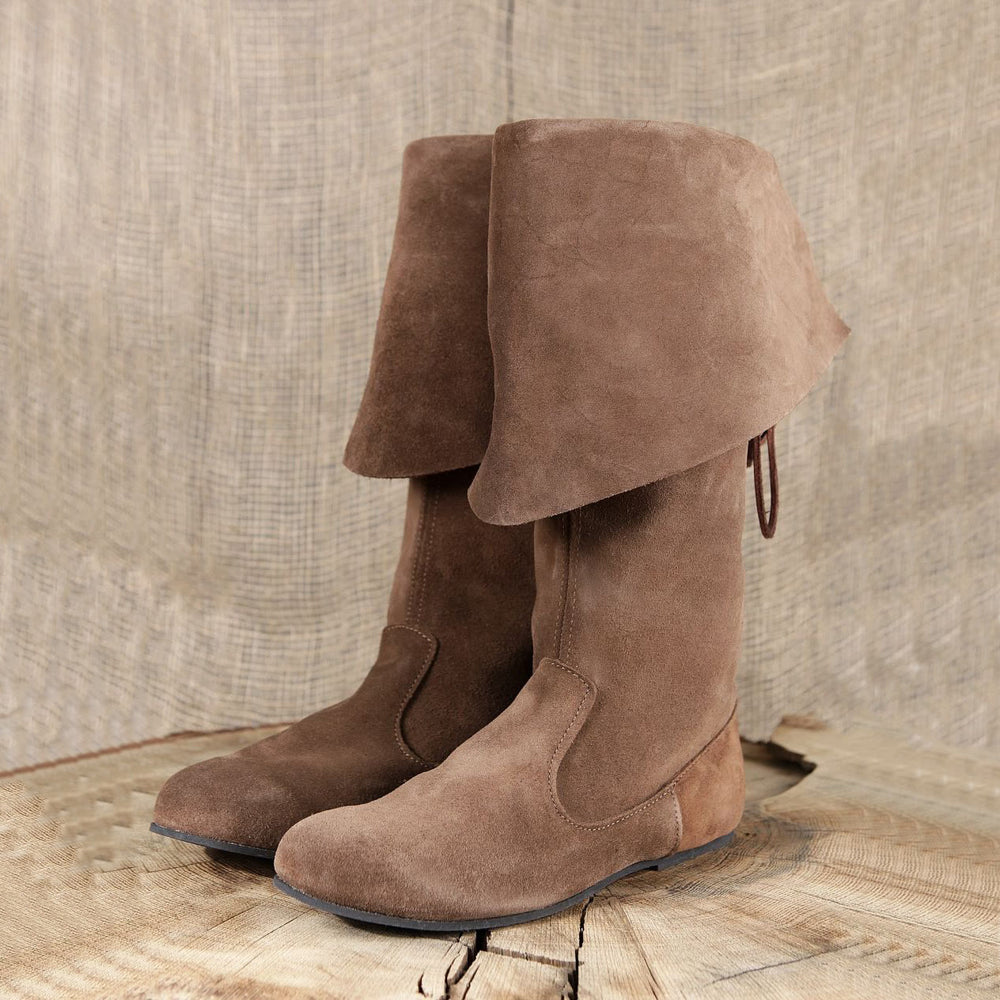 WorldNorse Suede Fold Over Drawstring Knee High Boots - image 1