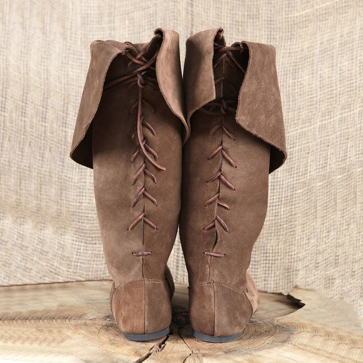 WorldNorse Suede Fold Over Drawstring Knee High Boots - image 3
