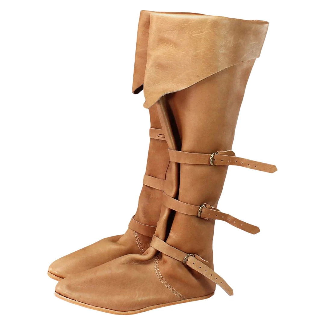 WorldNorse Rustic Strap Embellished Fold Over Knee High Boots - Yellow - US 13 - image 0