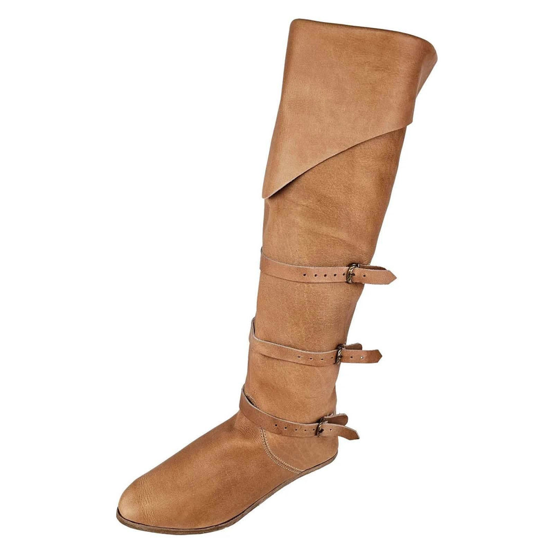 WorldNorse Rustic Strap Embellished Fold Over Knee High Boots - image 2