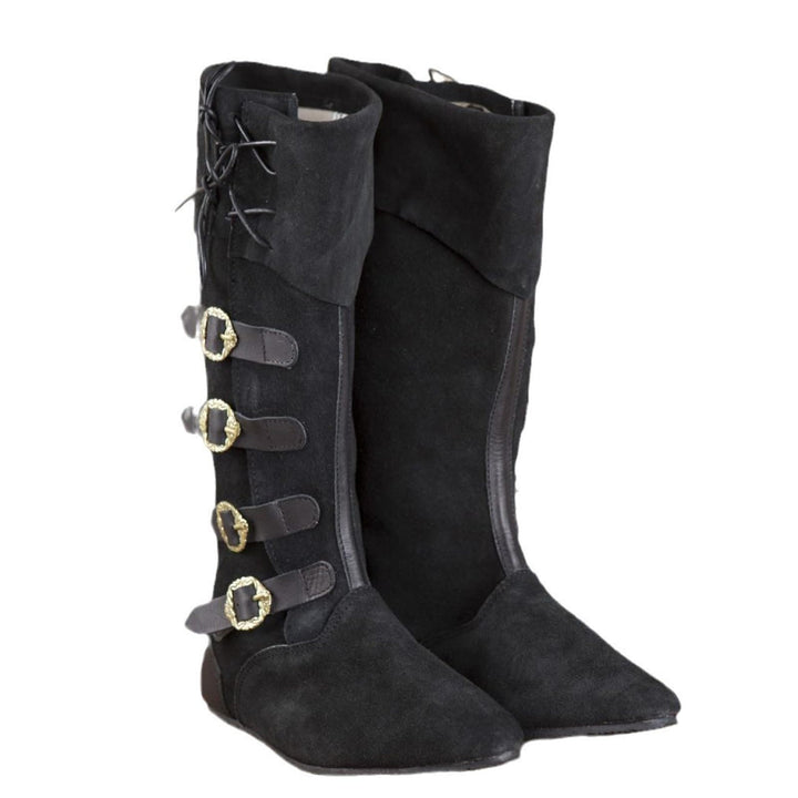 WorldNorse Lace Up Buckle Encrusted Fold Over Knee High Boots - Black - US 13 - image 4