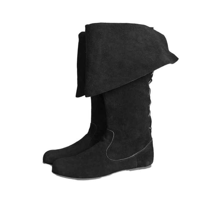 WorldNorse Suede Fold Over Drawstring Knee High Boots - Black - US 13 - image 4