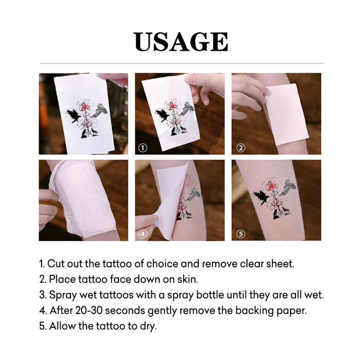 WorldNorse Raven Wolf Yggdrasil Rune Waterproof Tattoo Stickers - image 4