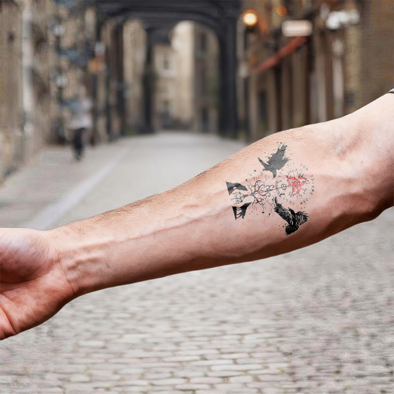 WorldNorse Raven Wolf Yggdrasil Rune Waterproof Tattoo Stickers - image 6